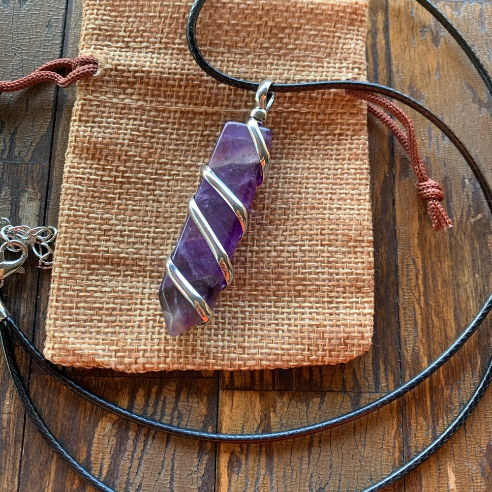Unisex Amethyst Pendant Mens Crystal Necklace Amethyst Necklace Boyfriend Gift